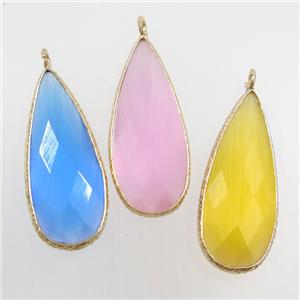 mix color crystal glass pendant, teardrop, gold plated, approx 15-33mm