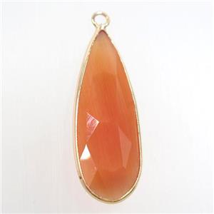 orange crystal glass pendant, teardrop, gold plated, approx 15-33mm