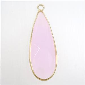pink crystal glass pendant, teardrop, gold plated, approx 15-33mm