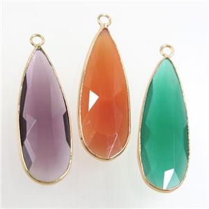mix color crystal glass pendant, teardrop, gold plated, approx 15-33mm