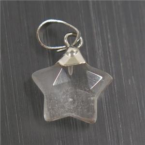Clear Quartz star pendant, silver plated, approx 12mm dia