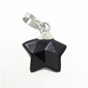 black onyx star pendant, silver plated, approx 12mm dia