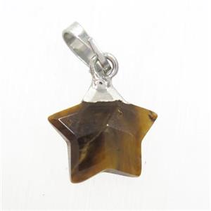 tiger eye stone star pendant, silver plated, approx 12mm dia