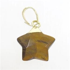 tiger eye stone star pendant, gold plated, approx 12mm dia