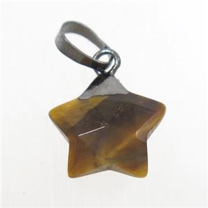 tiger eye stone star pendant, black plated, approx 12mm dia