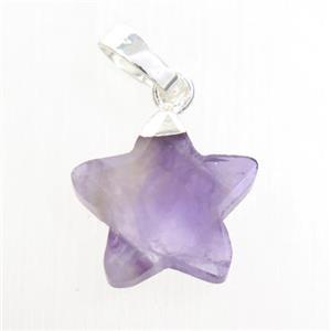 purple Amethyst star pendant, silver plated, approx 12mm dia