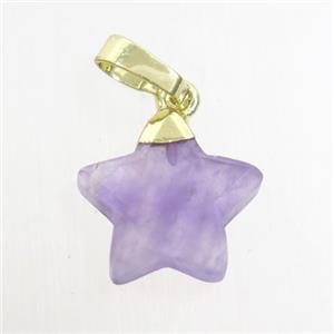 purple Amethyst star pendant, gold plated, approx 12mm dia