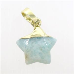 Amazonite star pendant, gold plated, approx 12mm dia