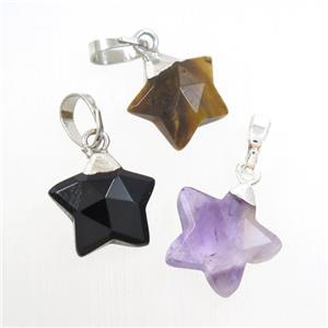 mix gemstone star pendant, silver plated, approx 12mm dia