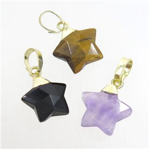 mix gemstone star pendant, gold plated, approx 12mm dia