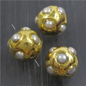 white freshwater Pearl beads, round, gold plated, approx 18-22mm