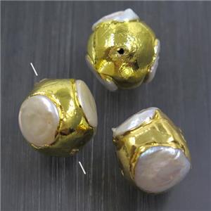 white baroque style Pearl beads, gold plated, approx 17-22mm