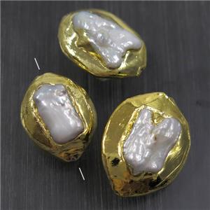 white baroque style Pearl beads, freeform, gold plated, approx 20-30mm