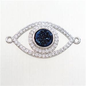 blue druzy quartz eye connector paved zircon, platinum plated, approx 6mm, 14-22mm