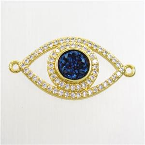 blue druzy quartz eye connector paved zircon, gold plated, approx 6mm, 14-22mm