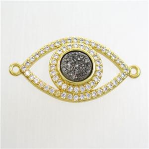 silver druzy quartz eye connector paved zircon, gold plated, approx 6mm, 14-22mm