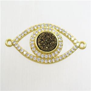 golden druzy quartz eye connector paved zircon, gold plated, approx 6mm, 14-22mm
