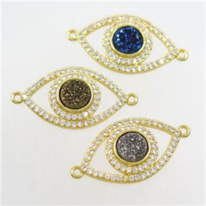 mix color druzy quartz eye connector paved zircon, gold plated, approx 6mm, 14-22mm