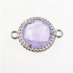 purple Amethyst circle connector, platinum plated, approx 12mm dia