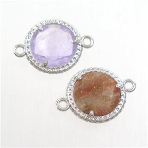 mix gemstone circle connector, platinum plated, approx 12mm dia