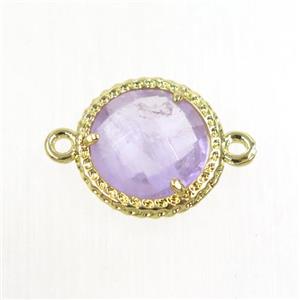 purple Amethyst circle connector, gold plated, approx 12mm dia