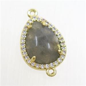 Labradorite teardrop connector pave zircon, gold plated, approx 13-17mm