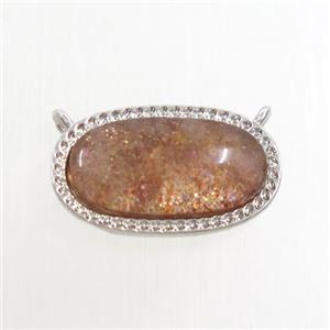 golden Strawberry Quartz oval pendant with 2loops, platinum plated, approx 10-17mm