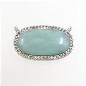 green Amazonite oval pendant with 2loops, platinum plated, approx 10-17mm