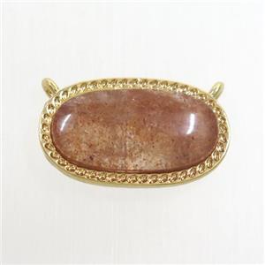 golden Strawberry Quartz oval pendant with 2loops, gold plated, approx 10-17mm