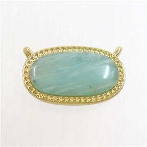 green Amazonite oval pendant with 2loops, gold plated, approx 10-17mm