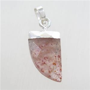 Strawberry Quartz horn pendant, silver plated, approx 10-15mm