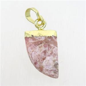 Rhodonite horn pendant, gold plated, approx 10-15mm