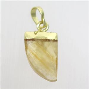 yellow Citrine horn pendant, gold plated, approx 10-15mm