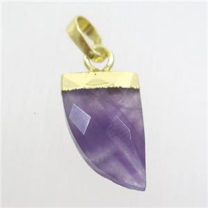 purple Amethyst horn pendant, gold plated, approx 10-15mm