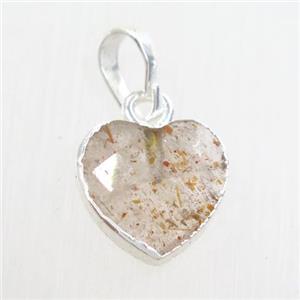 Strawberry Quartz heart pendant, silver pendant, approx 11-12mm