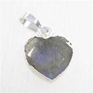 Labradorite heart pendant, silver pendant, approx 11-12mm