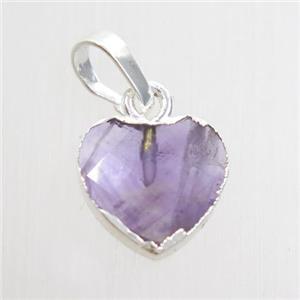 purple Amethyst heart pendant, silver pendant, approx 11-12mm