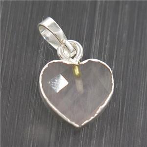 Clear Quartz heart pendant, silver pendant, approx 11-12mm