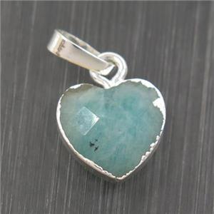 green Amazonite heart pendant, silver pendant, approx 11-12mm