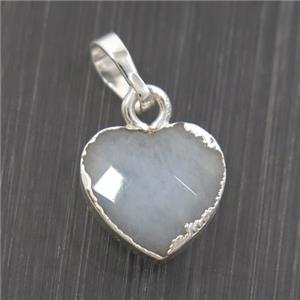 Aquamarine heart pendant, silver pendant, approx 11-12mm