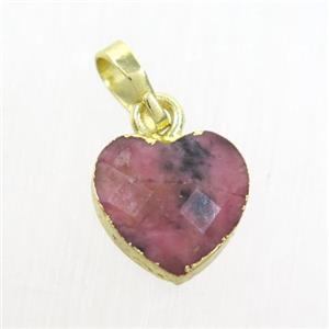 pink Tourmaline heart pendant, gold pendant, approx 11-12mm