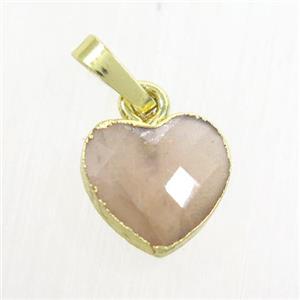peach MoonStone heart pendant, gold pendant, approx 11-12mm