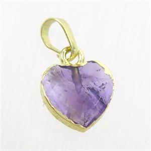 purple Amethyst heart pendant, gold pendant, approx 11-12mm