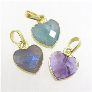 mixed gemstone heart pendant, gold pendant, approx 11-12mm