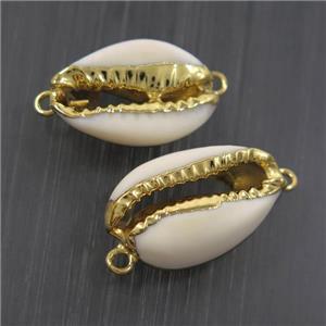 white conch Shell connector, gold plated, approx 15-25mm