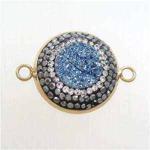 blue druzy quartz circle connector pave rhinestone, gold plated, approx 12mm, 22mm dia