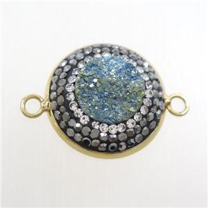 green druzy quartz circle connector pave rhinestone, gold plated, approx 12mm, 22mm dia