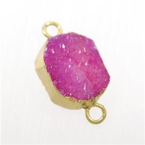 hotpink Druzy Agate connector, gold plated, approx 10-13mm