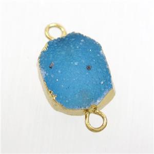 blue Druzy Agate connector, gold plated, approx 10-13mm