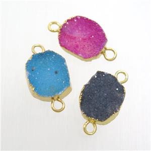 mix color Druzy Agate connector, gold plated, approx 10-13mm